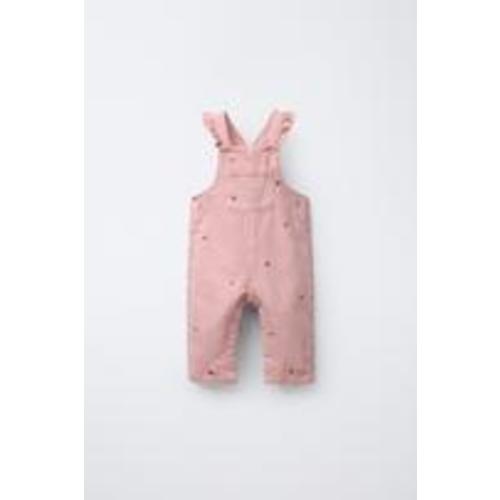 EMBROIDERED FLOWER TWILL OVERALLS - Pink (size 9-12 months)