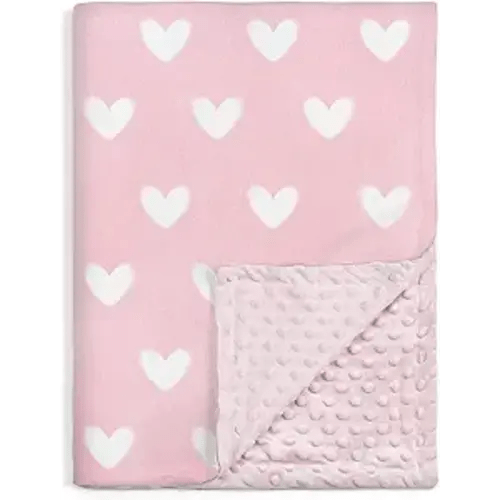 Heart Minky Baby Blanket 30 x 40 Inches for Girls, Soft Plush Receiving Blanket with Dotted Back, Gift for Toddler Newborn Infant Christmas Birthday Baby Shower