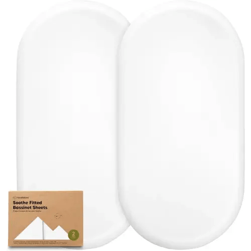 2-Pack Organic Bassinet Sheets for Girls, Boys - 100% Cotton Bassinet Mattress Sheets Compatible with Halo Bassinest Swivel Sleeper, Graco, Baby Delight, Chicco, Fitted Bassinet Sheets (Soft White)