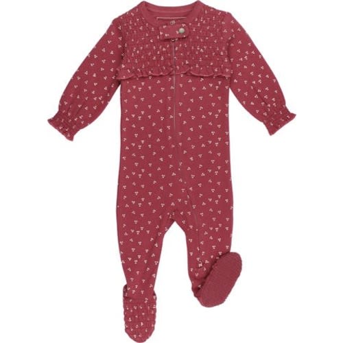 Smocked Organic Cotton Zip Footie, 0-3M