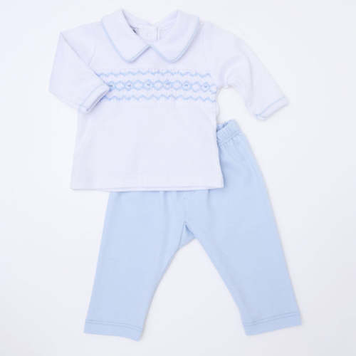 Hudson Smocked 2pc Pant Set - Light Blue