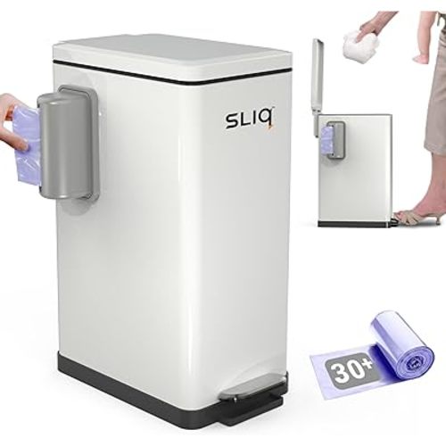 Sliq Baby Diaper Trash Can Odor Control, Small Diaper Pail, 3.2 Gal Baby Trash Can for Diapers, Disposal Bin for Nursery Garbage Pail, Anti Odor Bin with 30 Lavender Scented Refills