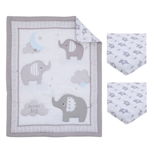 Indigo Safari Elephant Stroll Dream Big Clouds And Stars With Chevron Border 3 Piece Nursery Mini Crib Bedding Set & Reviews - Wayfair Canada