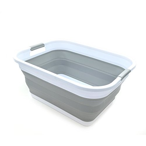 SAMMART 41L (10.8 gallon) Collapsible Plastic Laundry Basket-Foldable Pop Up Storage Container/Organizer-Portable Washing Tub-Space Saving Hamper, Water capacity: 32L (8.4 gallon) (Rectangular, Grey)