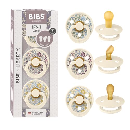 BIBS Pacifiers Try-It Collection | 3-Pack Soothers | BPA-Free Symmetrical Nipple | Made in Denmark | One Size 0-6 Months | Eloise