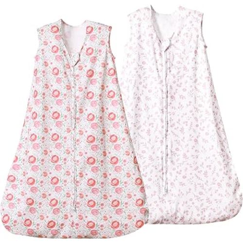 david's kids 100% Organic Cotton Baby Sleep Sack 6-12 Months, Soft Baby Wearable Blankets with 2-Way Zipper, 2 Pack Comfy Sleeping Bags for Infant Newborn Boys Girls Neutral, Medium Size, Floral