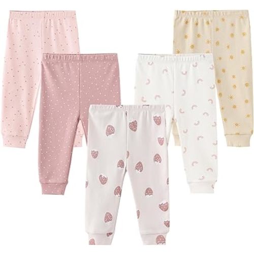 ZAV Baby Boy Girl Pants Sets Cotton Infants Bottoms 5 Pack 0-12 Month Baby Essentials Must Haves