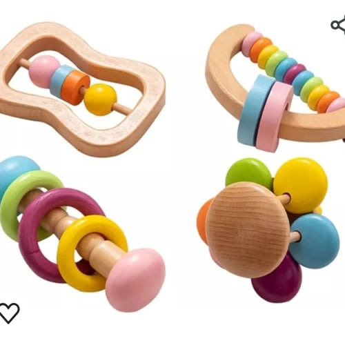 4pc Organic Colorful Baby Rattle Set | Food Grade Wood