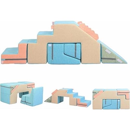 Asweets 4 in 1 Foam Climbing Blocks for Toddlers, Indoor Soft Climb and Crawl Play Climbing Toys for Creativity & Imagination, (Linen-Blue-Pink)