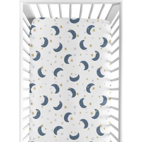Sweet Jojo Designs Boy or Girl Gender Neutral Unisex Baby Fitted Crib Sheet Moon Bear Blue and Gold
