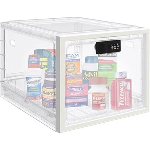 Large Medicine Lock Box for Safe Medication, Lockable Storage Box for Snacks Food/Video Games, Phone Lock Boxes with Combination Code for Home/Dorms/Office Storage Lockers