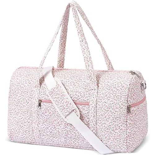 Gym Bag for Women, Cute Duffle Bag, Quilted Duffle Bag for Travel, Floral Duffle Bags, Weekend Bag with Zipper Pocket Dance Bag Organizer