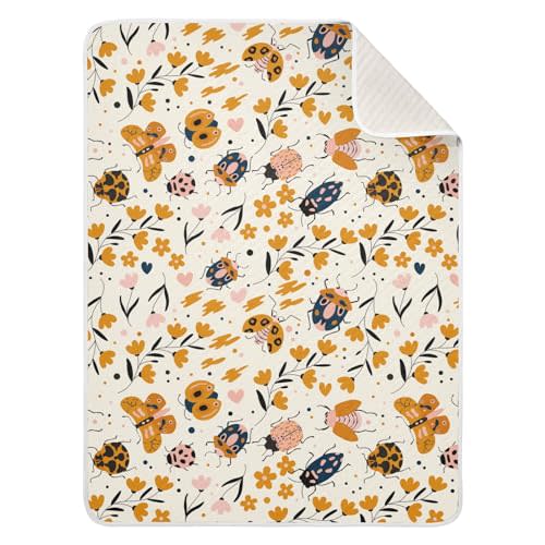 Insects Bugs Beetles Cute Baby Swaddle Blanket for Boys Girls, Butterfly Ladybug Maple Leaves Muslin Baby Receiving Swaddle Blanket, Soft Cotton Nursery Swaddling Blankets for Newborn Toddler