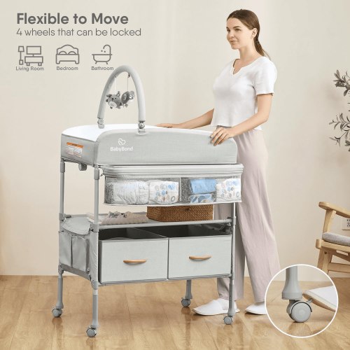 Portable Baby Changing Table, Foldable Changing Table Dresser Changing Station for Infant, Waterproof Diaper Changing Table Pad Topper (Beige)