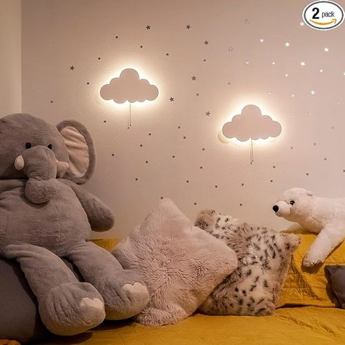 Tip perk 2 Pack Cloud Light - Floating Cloud Wall Lamp for Nursery | Cute Floating Cloud Lamp for Kids Bedroom | Battery-Operated Hanging Cloud Night Lights for Bedroom | Cloud Lamp for Baby Nursery - 2pcs Cloud