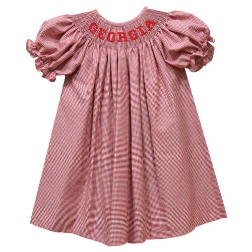Georgia Smocked Red Gingham Short Sleeve Bishop
