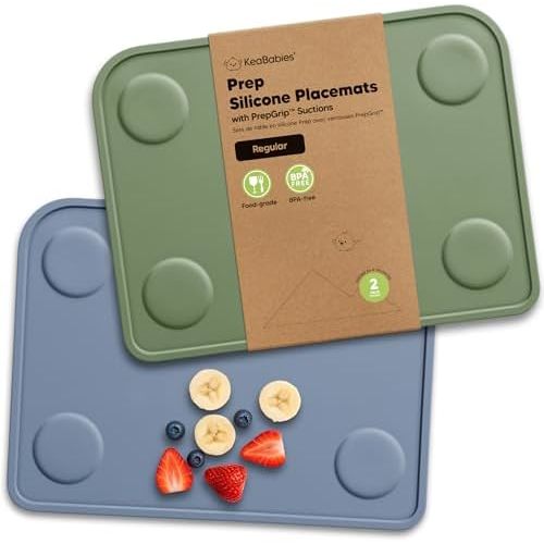 KeaBabies 2pk Silicone Placemats for Toddlers, Kids, Baby, 12x9 (Slate, S)