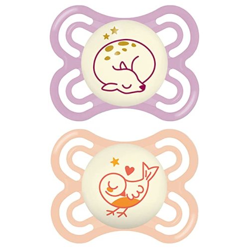 MAM Perfect Night Baby Pacifier, Patented Nipple, Glows in the Dark, 0-6 Months, Girl, 2 Count (Pack of 1) : Baby