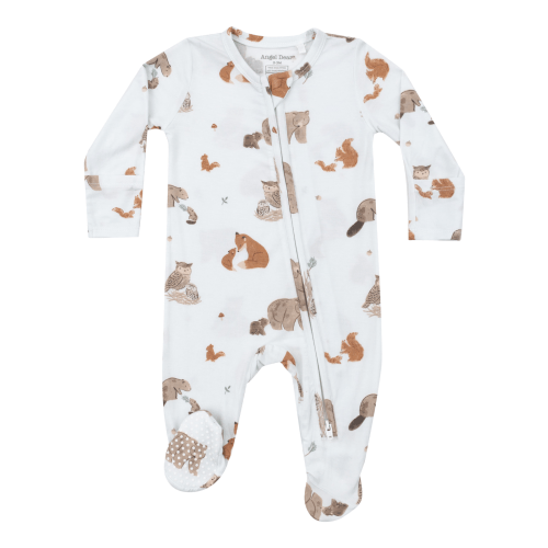 2-Way Zip Footie, Woodland Animals Blue