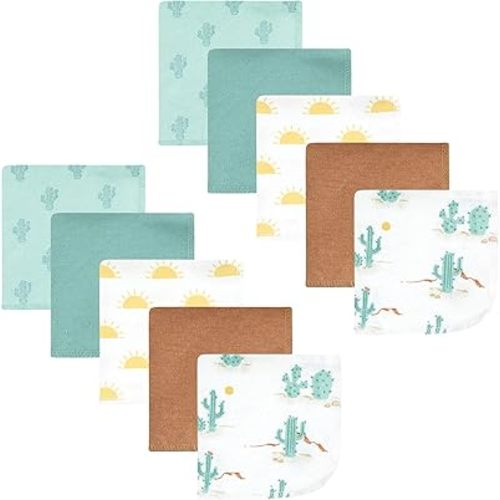 Hudson Baby Unisex Baby Flannel Cotton Washcloths, Desert Cactus 10 Pack, One Size