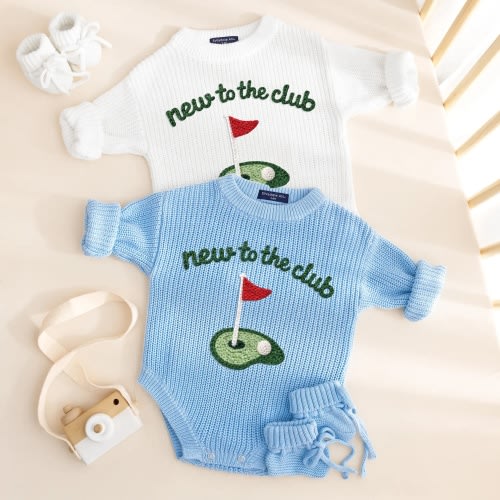 Hand-Embroidered New to the Club Golf Baby Romper
