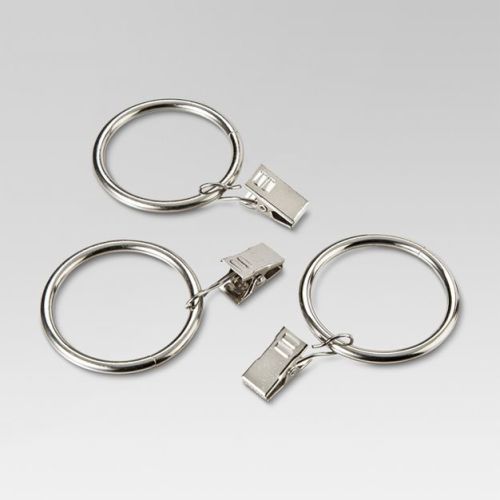 1.5" Curtain Clip Rings Set Brushed Nickel - Threshold™: Steel Curtain Hooks, Nickel-Plated, Set of 7