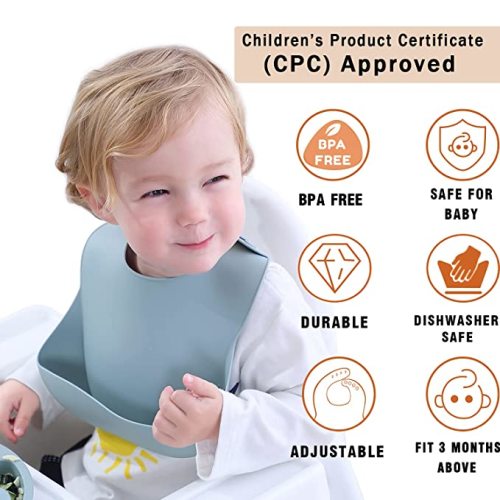 Moonkie Silicone Baby Bibs Set Of 3, BPA Free Soft Adjustable Fit Waterproof Feeding Bibs for Babies and Toddlers(Pink/Pastel Yellow/Soft Pink)