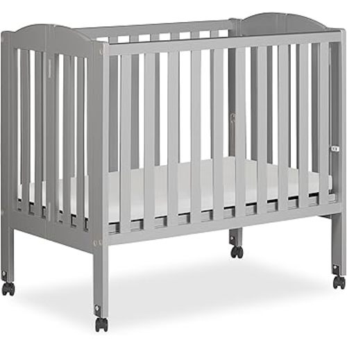 Dream On Me 2 in 1 Folding Portable Crib in Cool Grey, Greenguard Gold Certified , 40x26x38 Inch (Pack of 1)