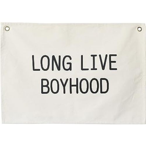 Canvas Banner Wall Hanging Banner Flag for Nursery Teen Kids Room Decoration Boys Girls(Long Live Boyhood-Ivory)