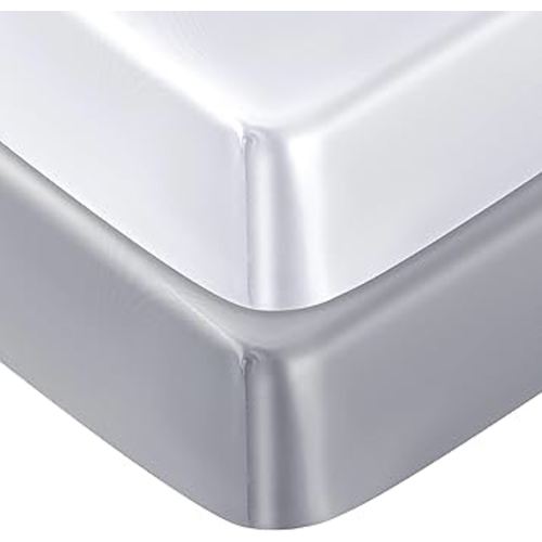 Pro Goleem 2 Pack Satin Soft Crib Sheet Great for Baby with Sensitive Hair Silky Baby Mattress Sheet White and Gray Unisex 52’’x28’’x8’’ Fitted Sheets