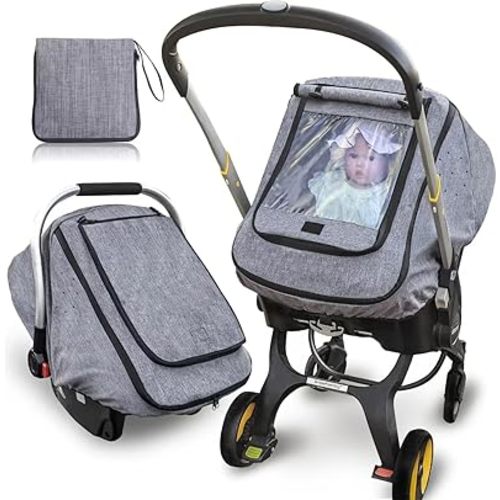 Car Seat Rain Cover,Universal Baby Stroller Accessory for Infant Car Seat Stroller,Waterproof, Windproof Protection,Protect from Dust Snow(Grey)