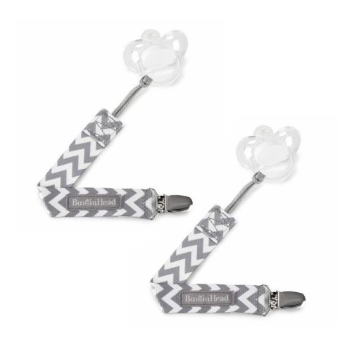 Booginhead 2pk Pacigrip Pacifier Clip Holder - Gray Chevron