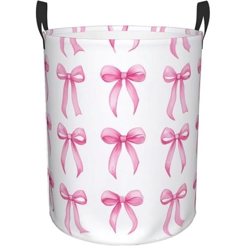 Bow Pink Laundry Basket Hamper Large Kids Storage Basket Toy Organizer Bins For College Dorms, Boys Girls Baby Bedroom,Bathroom