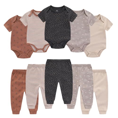 Ruliby Baby Bodysuit and Pant Set 10-pcs Cotton Soft Newborn Clothes Outfits