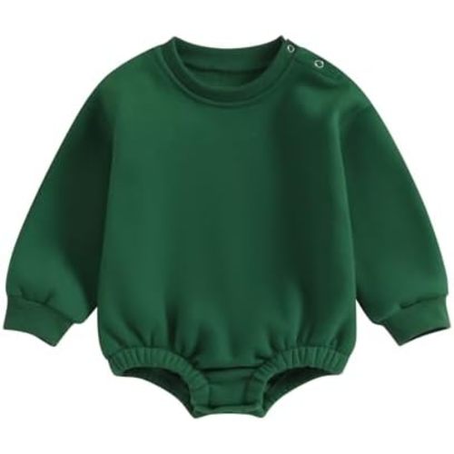 Gueuusu Newborn Warm Sweatshirt Romper Baby Boy Girl Solid Crewneck Long Sleeve Fleece Sweater Bodysuit Thick Winter Clothes