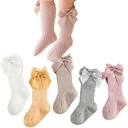 Ashmyova Baby Girls Knee High Mesh Socks Breathable Infants Toddlers Bowknot Dress Socks
