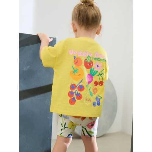 Yellow Padded Fruit Characters Short Sleeve T-Shirt and Cycle Shorts Set (3mths-7yrs)