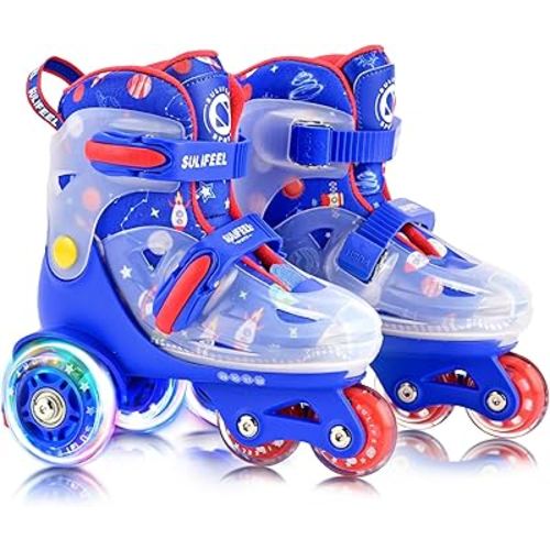 SULIFEEL Adjustable Roller Skates for Girls Boys Kids,Fun Illuminating Light Up Flash Wheels Three-Point Type Balance Suitable for Beginners Indoor Roller Skating