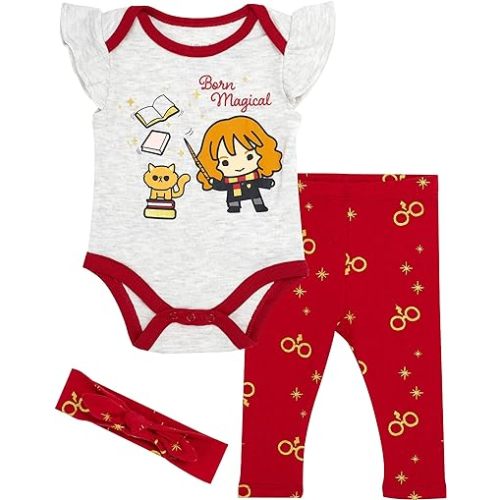 Harry Potter Baby Girls Bodysuit One Piece Three Pack Gifts for Baby Girls (Burgundy, 6-9 Months)