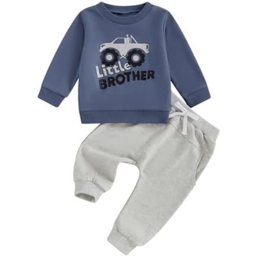 Toddler Baby Boy Clothes Fall Winter Outfits Trucks Print Long Sleeve Crewneck Sweatshirt and Pants Set 2Pcs
