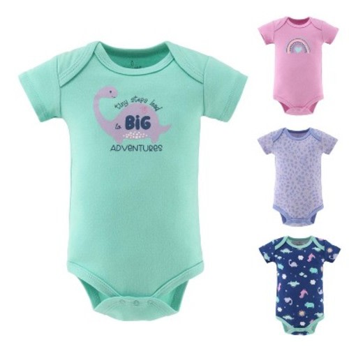 The Peanutshell Dino Girl Bodysuits, 4-Pack, 3-6 Months