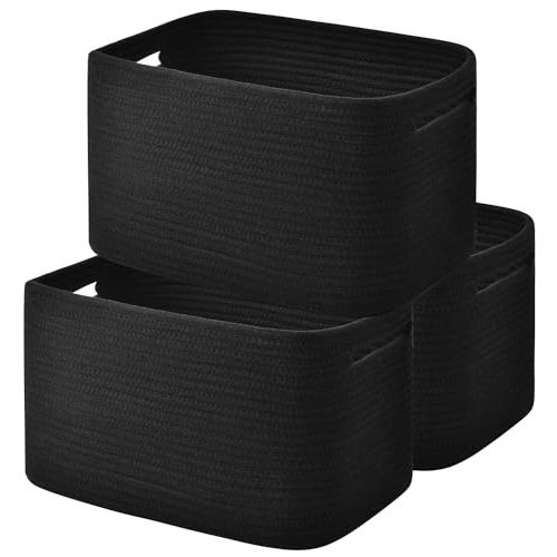 Issudata Storage Basket,Woven Baskets for Storage,Cotton Rope Baskets for Organizing,decorative Baskets for Shelves,book Basket,towel Basket,Toy Basket or Storage Bins for Living Room - 3 Pack,Black