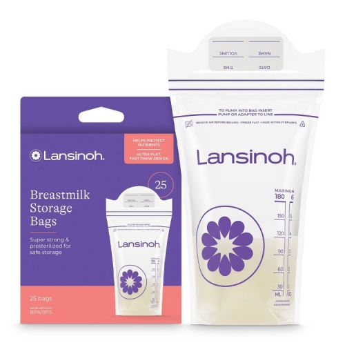Lansinoh Breast Milk Storage Bags, Fast Freeze & Thaw Breast Milk Bags for Baby Bottle Feeding - 25ct/6oz