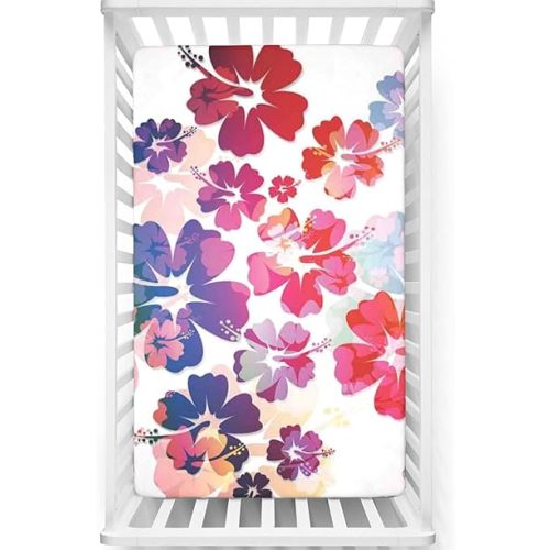 Hawaiian Themed Fitted Crib Sheet,Soft & Stretchy Fitted Crib Sheet - Baby Crib Sheets for Girl or Boy,Pink Orange,28“ x52“