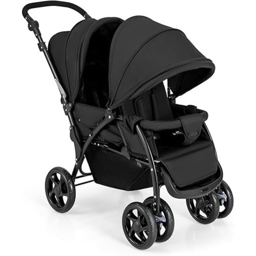 HONEY JOY Double Stroller, Foldable Lightweight Infant Twin Stroller with Tandem Seating, 5-Point Harness, Recline Seat, Storage Basket, Compact Baby Double Stroller Newborn and Toddler (Black)