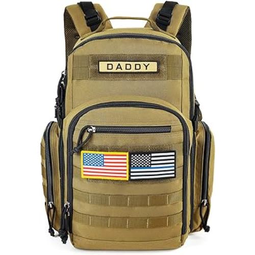 MIRACOL Diaper Bag for Dad, Military Diaper Bag Backpack, Multifunction Diaper Bag with Flag Patch for Men and Women
