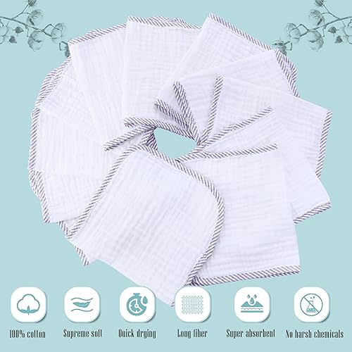 Cute Castle 12 Pack Muslin Burp Cloths for Baby - Ultra-Soft 100% Cotton Baby Washcloths - Large 20'' by 10'' Super Absorbent Milk Spit Up Rags - Burpy Cloths for Unisex, Boy, Girl - Stripe