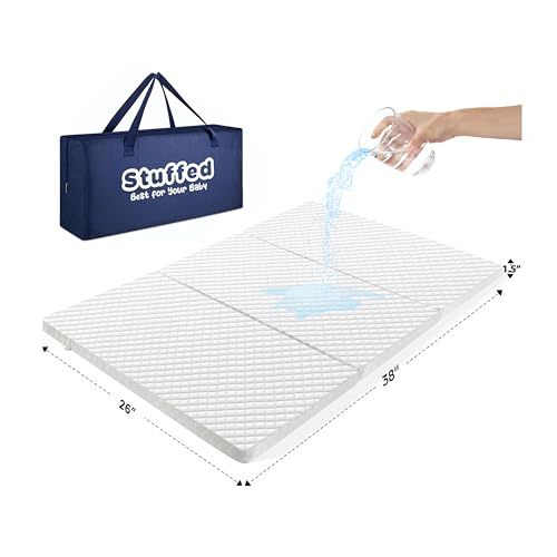 Stuffed®️ Pack and Play Mattress (38 x 26 inch), Tri-fold Travel Pack n Play Mattresses, Protable Waterproof Mattress for Pack n Play, Mini Crib Mattress Nap Mat Foldable with Carry Bag