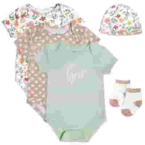 Baby Essentials Newborn Baby Girls 0 Months Daddy’s Girl 5 Piece Bodysuit Set Containing 3 Short Sleeve Bodysuits, 1 Cap & Pair of Socks