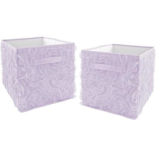 Sweet Jojo Designs Purple Floral Rose Foldable Fabric Storage Cube Bins Boxes Organizer Toys Kids Baby Childrens - Set of 2 - Solid Light Lavender Flower Princess Vintage Boho Shabby Chic Luxury Glam